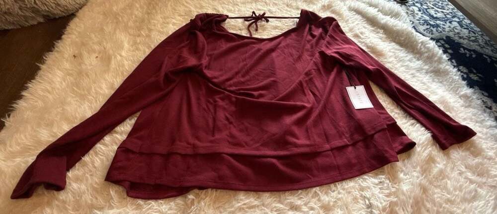 1.STATE Women's Long Sleeve Essentials Peplum Knit Top in Windsor Wine